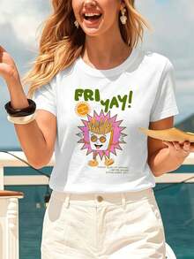 Maglietta Friyay Cute French Fries en coton morbido, robe comoda, style street hip-hop, confortevole, avec stampa grafica unica - Blanc - Voir 1
