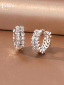 1 Pair Luxury Delicate Vintage Style Double Row Full Zirconia Rhinestone Lace Hollow Ear Cuffs, Women's Earrings With Inner Hollow Lace Craft Design, Exquisite Sparkling Versatile Ear Jewelry Suitable For Commuting, Work, Dating And Daily Wear - Earrings - View 6