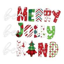 1/2/3件可水洗熱轉印貼紙，多色格紋花卉拼接 Be MERRY Be JOLLY Be KIND 字樣配格紋聖誕樹，適用於T恤、包袋、枕頭 - 多色 - 查看 1