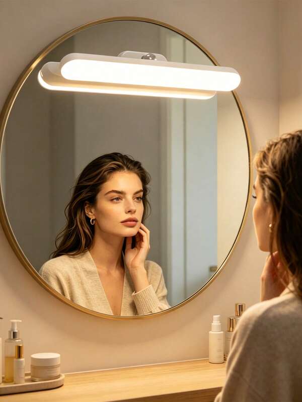 1pc LED Rotating Makeup Mirror Light, No Drilling Installation On Bathroom Mirror, Rechargeable Vanity Light With Cool Smart Eye-Protection Study Light Bar, Suitable For Bedroom, Dorm, Desk, Makeup Mirror, Vanity, Mirror, Cabinet, Stairway Hallway, USB Interface, Dimmable