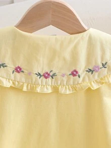 女童刺繡長袖彼得潘領襯衫 - 黃色 - 查看 6