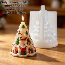 SUPWANPENG Santa Claus Reindeer Sleigh Christmas Tree Shaped Aromatherapy Candle Silicone Mold Reindeer Christmas Tree Candle Mold Decorated With Christmas Gift Boxes Christmas Themed Resin Plaster Mold Cement Concrete Mold Home Decoration Christmas Gift - A-White - View 4