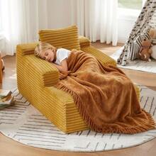Modern Corduroy Chaise Longue Sofa, Comfortable Sofa Bed / Armchair No Assembly Required - Yellow - View 4
