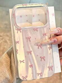 Cute Fashion Aurora Laser Full Screen Blue Star Bow Phone Case, Compatible With IPhone 17 Pro Max, 17 Pro, 12, 13, 16, 15, 14 Pro Max, 14, 15, 16 Plus, 11, 16, 15, 13, Asymmetrical Water Ripple Pattern, Muslim Holiday Gift - Pink - View 1