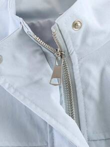 CAREE Women's Spring/Autumn Lightweight Casual Windbreaker, Stand Collar Drawstring Waist Zipper Jacket - Baby Blue - View 7