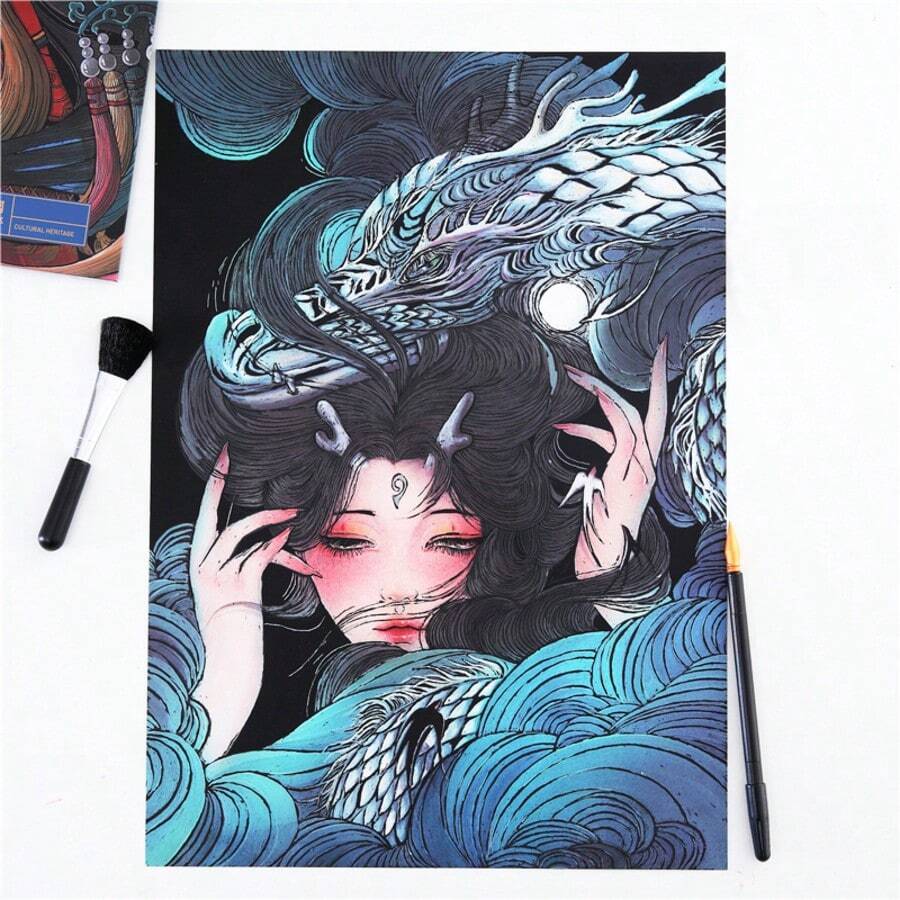 Traditional Chinese Art DIY Scratch Drawing, Chinese Style Scratch Painting, Artistic Painting Set & Scratch Tool Kit, Perfect DIY Craft Gift For Friends & Loved Ones, Birthday Gifts, A Random Style - Random Style - View 1