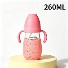 1個 260ml 玻璃嬰兒奶瓶，附隔熱墊，耐熱高達 400°C，適用於沸水、蒸汽和 UV 殺菌，柔軟矽膠防脹氣奶嘴，易吸吮、耐咬，配重球吸管讓餵哺更順暢，適合 6 個月及以上嬰兒 - 彩色 - 查看 10