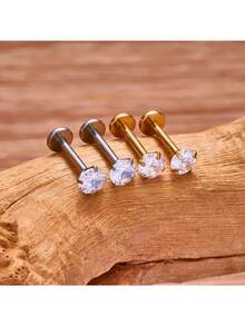 2件組 鈦鋼 16G 唇部 Labret 穿刺水晶球 Monroe 唇釘 螺旋耳/耳廓/耳垂/軟骨耳環 2/3/4mm CZ 身體飾品 - 彩色 - 查看 4