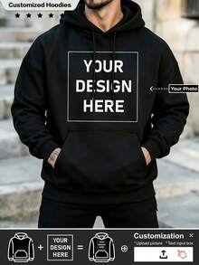 Custom Men's Hoodie, Multiple Text Options Available. Just Upload Your Image To Get Yours. A Fashionable Choice To Create A Unique Personalized Hoodie. Whether For Yourself Or As A Gift For Friends, It's A Perfect Choice. - Black - View 1