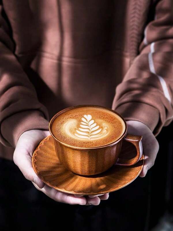 1 Set Cangkir dan Tatakan Kopi Keramik Antik yang Dibakar dalam Tungku, Cangkir Latte Art Mulut Terbuka yang Mewah dan Indah, Cocok untuk Dapur, Ruang Makan, Ruang Tamu, Kafe, Hadiah Sempurna untuk Pasangan