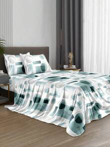 4-Piece White And Blue Geometric Pattern Bedding Set, Easy-Care Soft Bedding Set, Fitted Sheet Set (1 Flat Sheet + 1 Fitted Sheet + 2 Pillowcases), Fitted Sheet Set, Suitable For King, Queen, Full, Twin, Deep Pocket Design, Fits Up To 11.8 Inch Pillowcases, Soft And Breathable, Wrinkle-Resistant - Multicolor - View 2