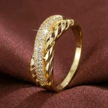 1pc Fashionable Women's Ring With Personalized Grid Hollow Design And Cubic Zirconia - Multicolor - View 1