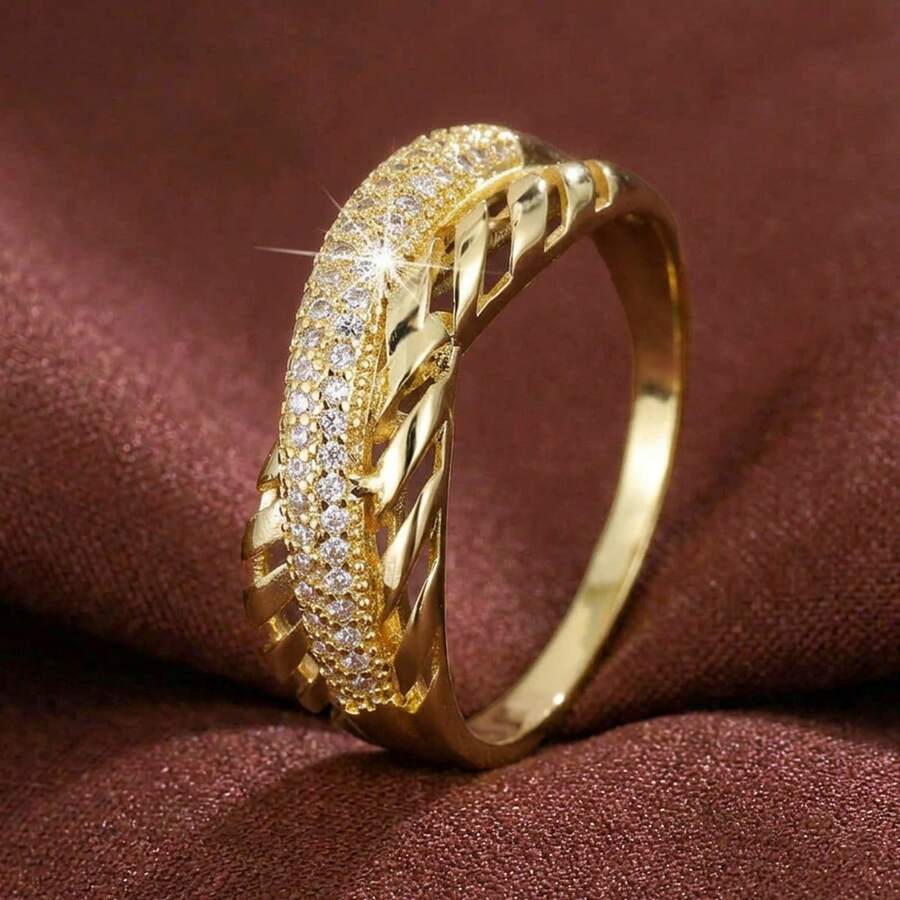1pc Fashionable Women's Ring With Personalized Grid Hollow Design And Cubic Zirconia - Multicolor - View 1