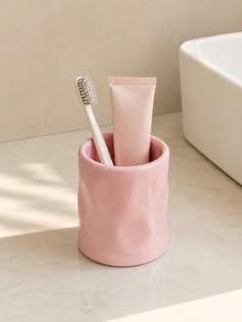 1pc Toothbrush Holder, Modern Minimalist Style, Cylindrical Asymmetrical Wavy Shape, Toothbrush & Toothpaste Organizer, Bathroom Countertop Storage (5 Colors) - Multicolor - View 3