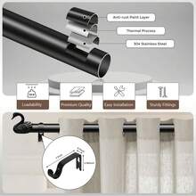 1pc Swan Style Decorative Curtain Rod, Iron Rod Body, Sturdy And Durable, Comes With Small Brackets For Secure Installation, Black Elegant Low-Key Versatile, Halloween Gift Card, Recommended Item - 1PC - View 8