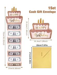Black And Rose Gold Happy Birthday Foldable Money Card With Envelope, Cake Pattern Cash Holder, Surprise Money Gift Decoration, Anniversary Celebration, Small Birthday Gift And Party Favor, A Fun Way To Give Cash - Multicolor - View 11