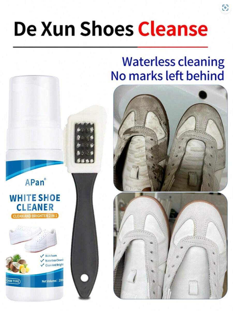200ml Reichhaltiger Schaum Weiß Sneaker Reiniger Set, Wasserloser Schuh Fleckentferner, Rückstandsfreie Schuh Reinigungspaste für Trainer, Leinwand, Leder, Wildleder Schuhe. Tiefenreinigung und Aufhellung von Leinwand, Leder, Wildleder Schuhen - Liquida - Übersicht 1
