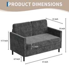 Loveseat de 51 pulgadas para dos plazas tapizado en lino sintético transpirable, sofá compacto con marco de madera, respaldo amplio y asientos acolchados, montaje sin herramientas ideal para espacios - Gris - Ver 2