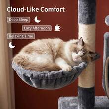 HEXCELEN Leisure Cat Tree, 115.5 Cm Mini Cat Tree, Sturdy Home Model, Includes A Soft Viewing Platform, Interactive Pom-Poms, Hiding Places, Scratching Posts, And Climbing Ramps, Light Gray. - Dark Grey - View 2