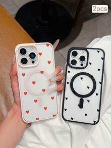 2pcs Heart Magnetic Matte TPU Shockproof Full Coverage Protective Phone Case Compatible With Apple 11/12/13/14/15/16/17 Pro Max - Clear - View 17