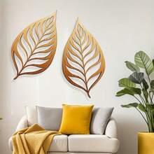 2pcs Handmade Wooden Leaf Wall Decor, Rustic And Elegant Decoration, Suitable For Office Or Home, Perfect Holiday Gift With Plaque And Hanging Ornament - 2pcs - View 2