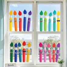 Dopamine Rainbow Cartoon Funny Smiling Face Crayon Drawing Window Sticker, Double-Sided PVC Static Adhesion Glass Decal, Suitable For Back To School Season Classroom, Kindergarten, Bedroom, Study Room And Home Decor - Multicolor - View 9