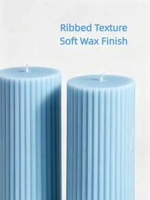7.87 Inch - 1.97 Inch Blue Vertical Striped Cylindrical Candles, Multiple Sizes, Birthday Gift, Luxury Decor, Room Decor, Autumn Decor, Bedroom, Halloween, Christmas - Blue - View 5