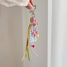 Cute Strawberry Bag Charm Keychain, Colorful Heart Beaded Tassel Pendant, Kawaii Candy Purse Charm, Backpack Accessory, Gift For Women Girls - Multicolor - View 6