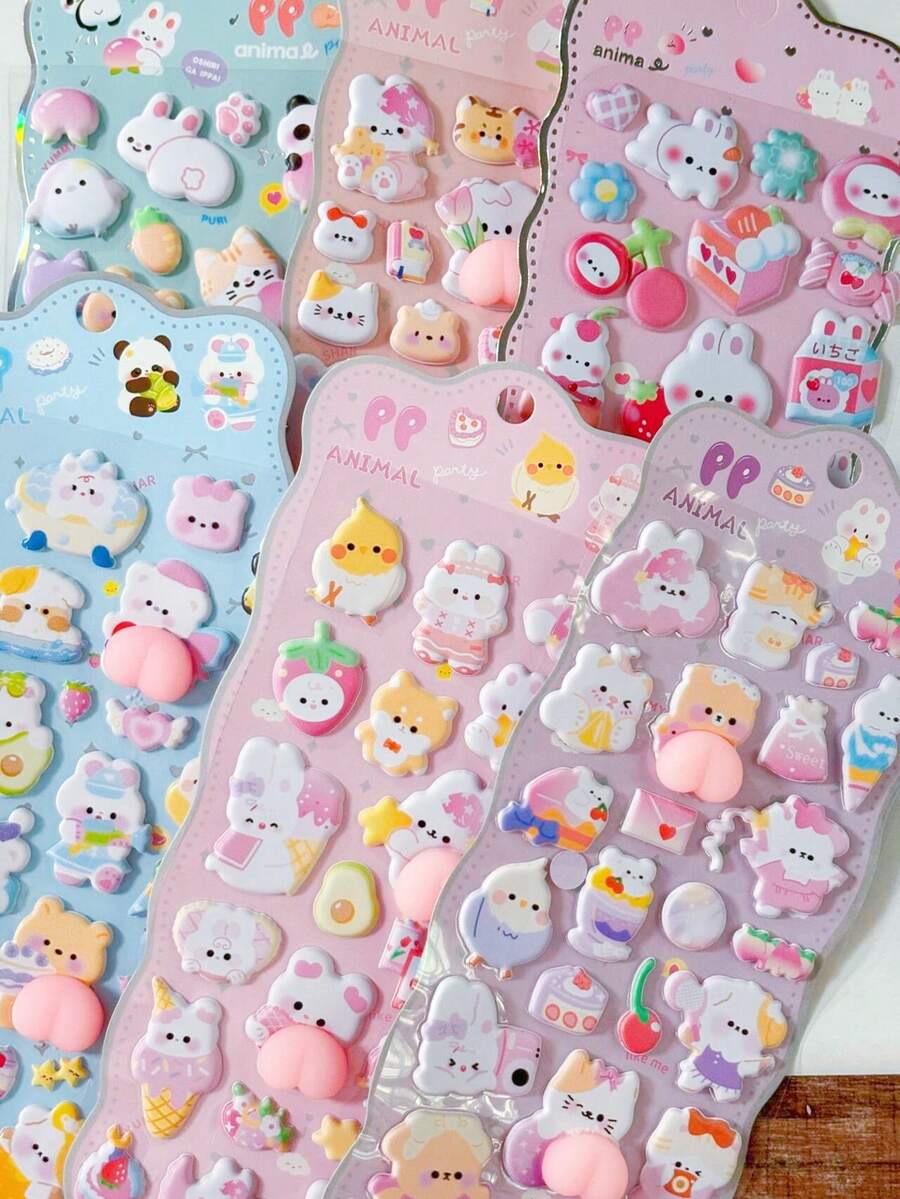 Creative 3D Embossed Stickers Cute Cartoon Rabbit Panda Pattern Phone Case Computer Decoration Material 3D Stickers