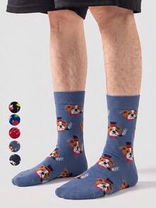 1/5/10 Pairs Men's Mid-Calf Socks, Funny Dog With Hat Cartoon Unisex Sports Style Long Socks, Crazy Happy Socks - Multicolor - View 19