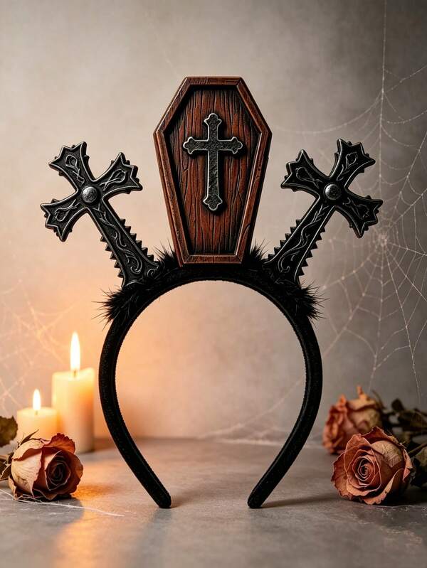 1pc Gothic Coffin Cross Headband, Halloween Party Costume Role Play Hair Accessory