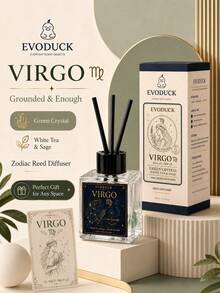 EVODUCK Virgo Zodiac Reed Diffuser 50ml, White Tea & Sage Scented Oil Diffuser With Green Crystal & 4 Fiber Reeds, Flameless Home Fragrance For Bedroom Bathroom Office, Astrology Birthday Gift For Women, Star Sign Room Decor - Flameless Series - View 1