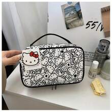 SANRIO 1件官方授權 Hello Kitty 方盒造型化妝包，超大容量多功能化妝收納袋，加厚便攜旅行盥洗包，女孩禮物，臥室房間裝飾，返校季 - 查看 14