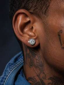 2Pcs Fashionable Minimalist Roman Numeral Round Stud Earrings Suitable For Men's Daily Wear - Earrings - View 12