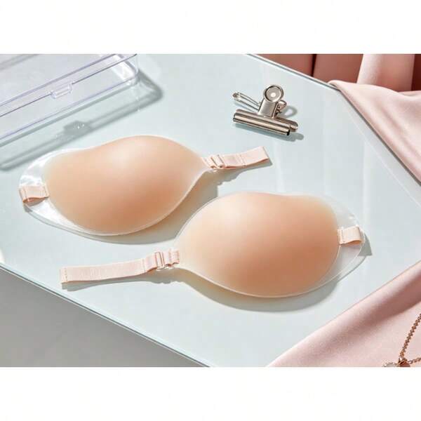 1Pair Women Self-Adhesive Silicone Strapless Bra, Invisible Elastic Band & Gathering Design, Invisible Sticky Bra Perfect For Wedding And Ball Gowns
