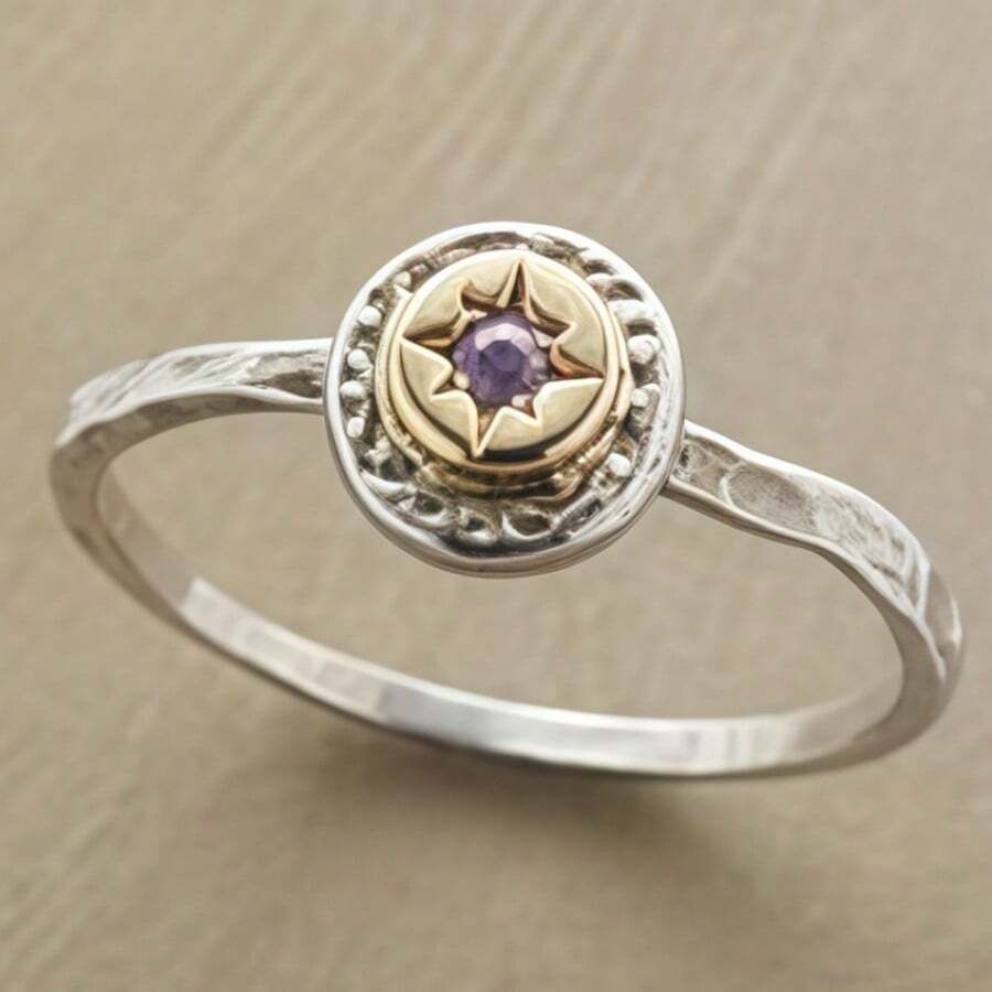 Gmzalx Vintage Women's Hammered Textured Ring, Round Center, Suitable For Daily Work, Leisure, Vacation And Travel - Two-color - View 1