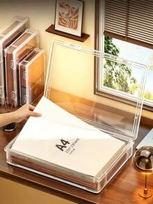 1件透明塑膠文件收納盒，防塵A4資料夾，防潮證書整理盒，適用於居家紙張與重要文件 - 無色 - 查看 5
