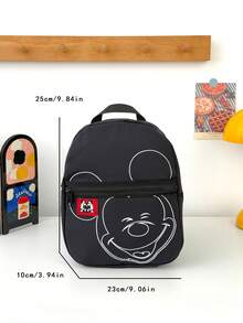 Disney 1pc Mickey Mouse Line Print Backpack, Black Nylon School Daypack With Square Tag, Multi-Pocket Casual Rucksack, Lightweight Bookbag, Suitable For Girls/Students/Teenagers/Young People/Fans, Ideal For Back To School/Daily Outings/Shopping! - Black Line Mouse Backpack - View 2