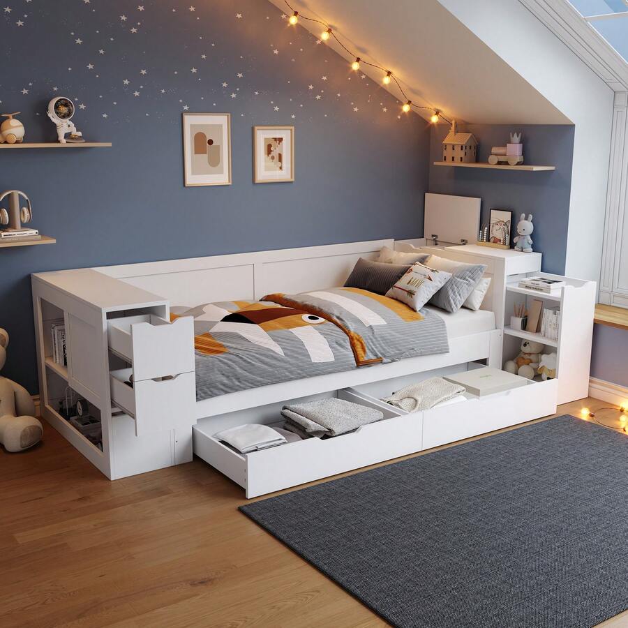Sofa Bed Frame 90 X 200 Cm - Multi-Functional With Storage Space - White - View 1
