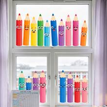 Dopamine Rainbow Cartoon Funny Smiling Face Crayon Drawing Window Sticker, Double-Sided PVC Static Adhesion Glass Decal, Suitable For Back To School Season Classroom, Kindergarten, Bedroom, Study Room And Home Decor - Multicolor - View 8