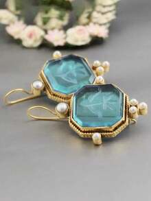 1 Pair Elegant Pearl Earrings For Women, Wedding, Engagement, Party Jewelry, Valentine's Day Gift - Peacock Blue - View 3