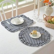 1pc/2pcs/6pcs Korean Style Plaid Placemats, Sweet Princess Style Candy Color Plaid Tablecloth With Ruffle Edge, Cute Food Plate Heat-Insulating Background Mat - Multicolor - View 6