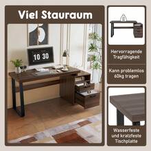 Modern Desk 135x54cm, MDF Tabletop, Metal Legs - 棕色 - 查看 10