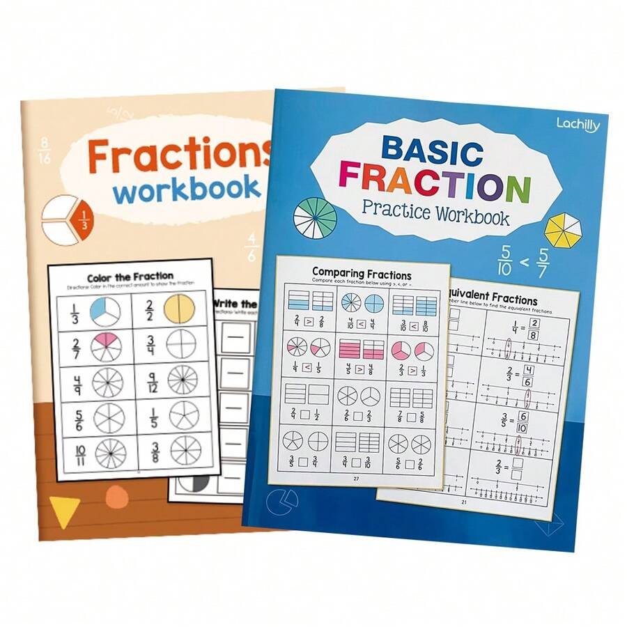 Basic Fractions Workbook Set – Color & Write Fraction Practice For Kids, Grades 1-3 Math Resource,Early Childhood Enlightenment Cognitive Learning Book, School Tutoring Learning Book For Back To School, Teacher Homeschool Must-Have - Multicolor - View 1