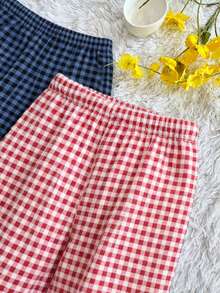 Autumn/Winter Plush Plaid Print Women's Loungewear Pants 2pcs Set - Multicolor - View 4