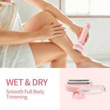Conduroma Cordless Electric Razors For Women: Rechargeable Painless Bikini Trimmer For Body Hair- IPX6 Wet/Dry Shaver With Travel Lock Function For Face/Underarm/Leg/Bikini, Pink - Multicolor - View 6