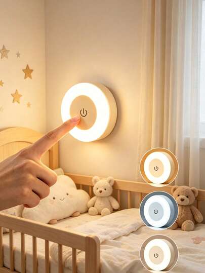 1 buc Lampă de noapte tactilă cu buton LED, 3 moduri, reîncărcabilă prin USB, cu bază magnetică, lampă de perete rotundă portabilă, dimabilă, lampă de noptieră LED, mini lampă pentru scări, lampă wireless pentru dulap, 3 culori reglabile, potrivită pentru hol, dormitor, baie, living, garderobă, bucătărie, cameră, casă, perete, decor de dormitor, Anul Nou, Festivalul Primăverii, iluminare, lumină de Crăciun, accesorii pentru dormitor, sărbători