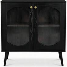 Techigher Sideboard Kitchen Storage Cabinet With 2 Glass Doors, Modern Buffet Cupboard & Side Table For Dining Room, Entryway Console Cabinet For Living Room, 80x39x80.5cm - Multicolor - View 6