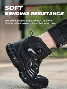 Men's Steel Toe Shoes, Anti-Crush Anti-Puncture, All-Season, Comfortable Outdoor Work Boots, Suitable For Construction Sites, Industrial Manufacturing - Black (New) - View 4