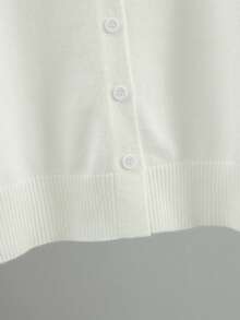 GIGOGOU Women's Black Bow Beaded Collar Knit Cardigan, Casual Long Sleeve Front Button Sweater Top, Autumn/Winter - White - View 10